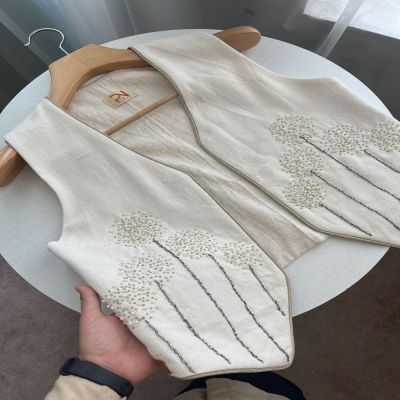 جلیقه جواهر دوزی دست بافت پنبه ای مروارید